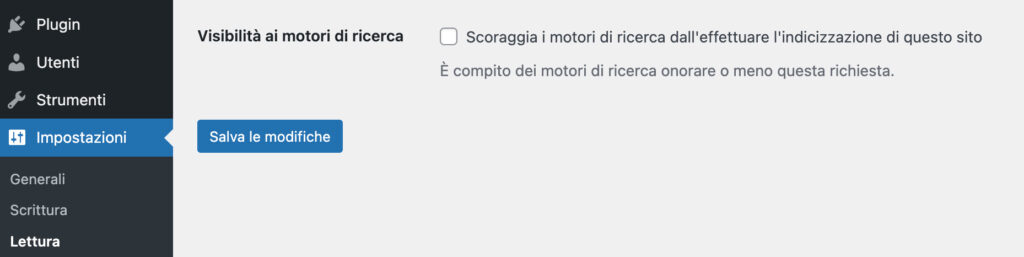 Scoraggia i motori di ricerca da WordPress